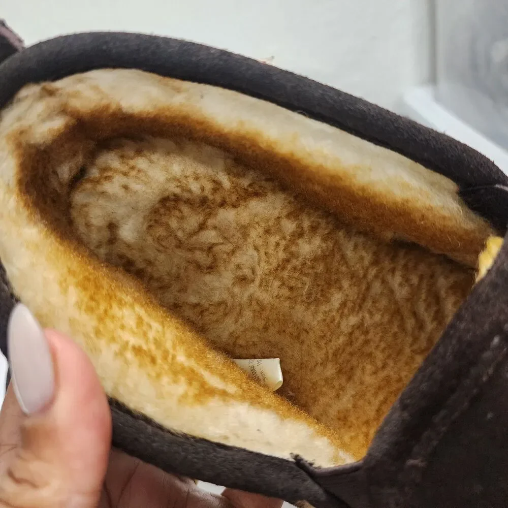 Tamarac Cody Shearling Moccasin Slippers Brown Suede Leather Lambswool Mens 11M